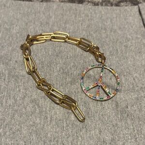 Virtue Gold Chain Necklace with Multicolor Peace Sign Pendant